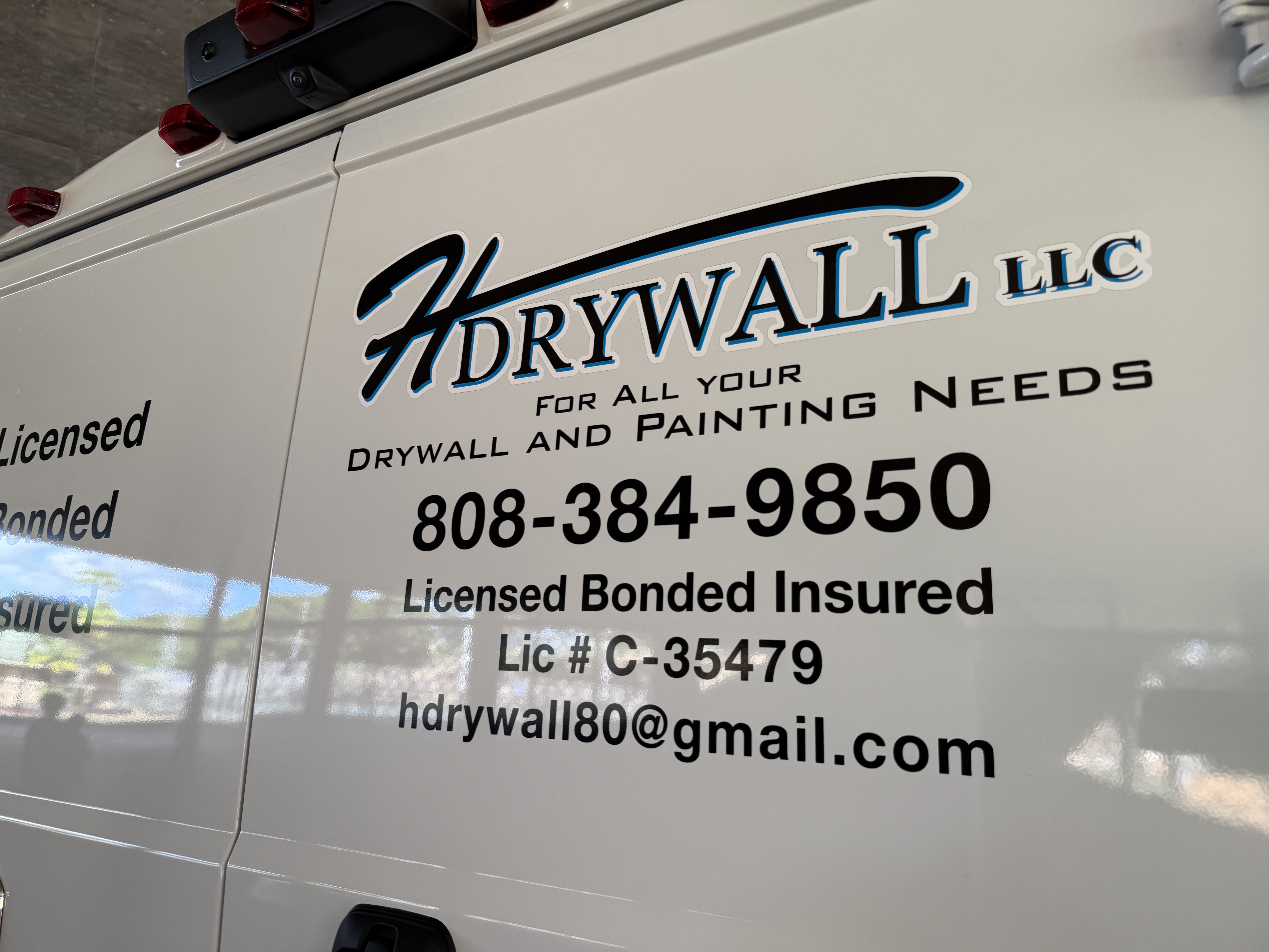 H Drywall, LLC service truck and contact info